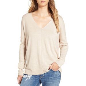 Leith Un-Fancy Tan Beige Ribbed Knit Pullover Sweater Women's Size Medium